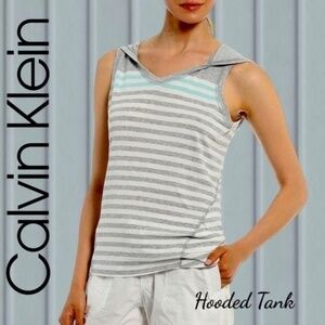 CALVIN KLEIN PERFORMANCE Hooded Exposed Seam Striped “Active” Tank Top NWT/XL
